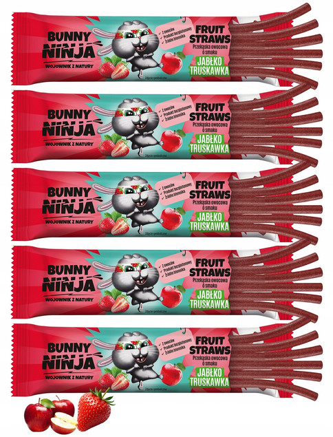 BUNNY NINJA Przekąska Owocowa JABŁKO TRUSKAWKA Fruit Straw 16g x5