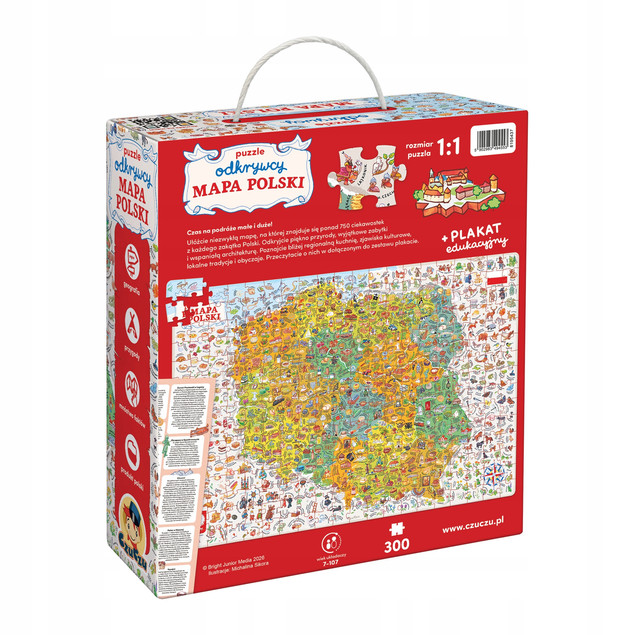 CzuCzu Puzzle Odkrywcy Mapa Polski 300 el. Rodzinne & dla Dzieci 7+