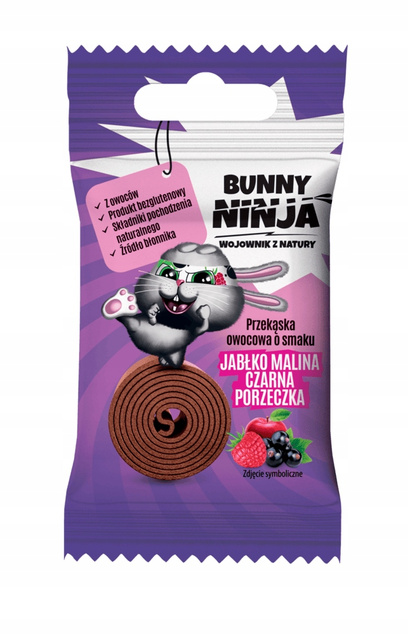 BUNNY NINJA Owocowa Przekąska JABŁKO MALINA PORZECZKA 15g