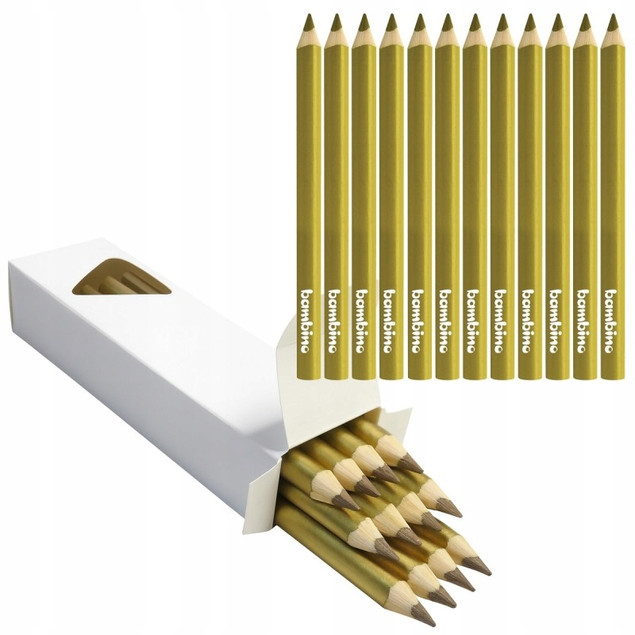 12x Kredki Trójkątne Grube Złote Bambino