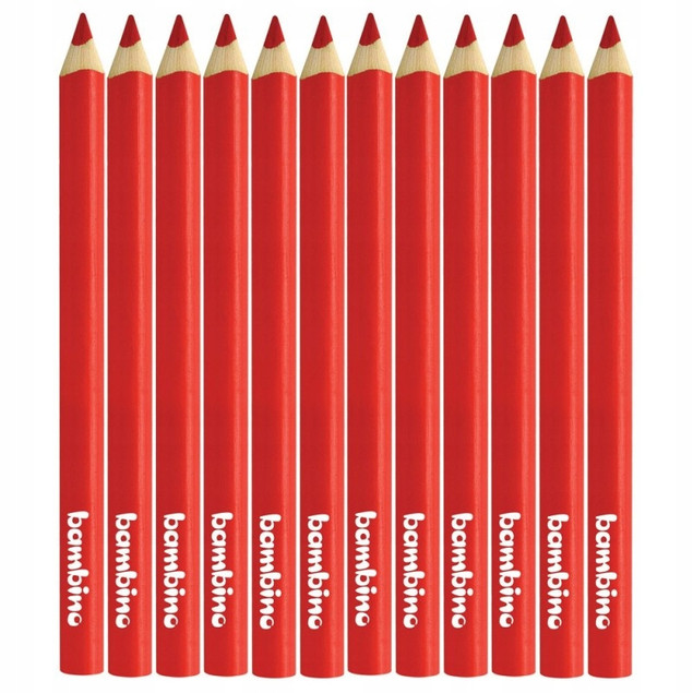 Kredki Trójkątne Grube CZERWONE op. 12 Sztuk Bambino