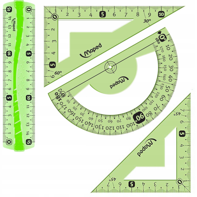 Przybory Geometryczne 4el. LINIJKA KĄTOMIERZ EKIERKA Maped