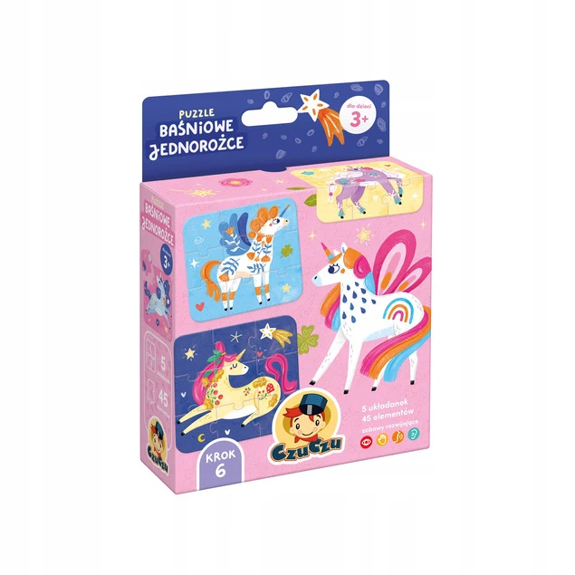 CzuCzu Puzzle Baśniowe jednorożce dla dzieci 3+ 5 układanek, 45 elementów_1