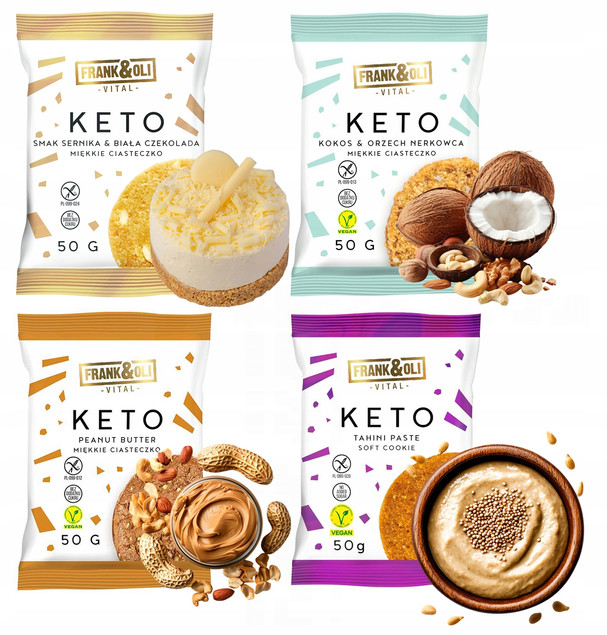 FRANK&OLI Ciastko Miękkie Keto MIX SMAKÓW Bez Cukru 50g x4