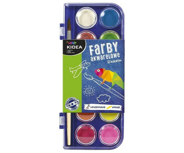 Farby Akwarelowe Szkolne Wodne 12 Kolorów Kidea FA12KKA