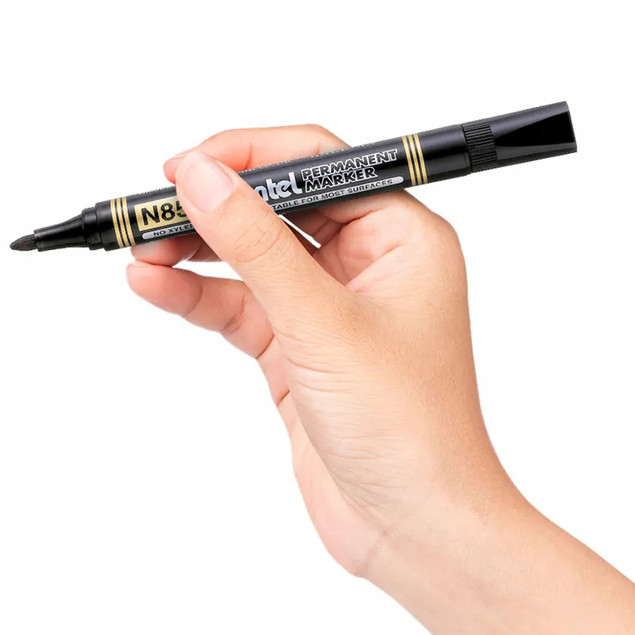 Marker Permanentny Pentel N850 Wodoodporny Tusz Okrągła Końcówka CZARNY x10
