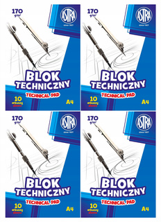 4x Blok techniczny BIAŁY Dla Dzieci Szkoła Plastyka A4/10k 170g Astra