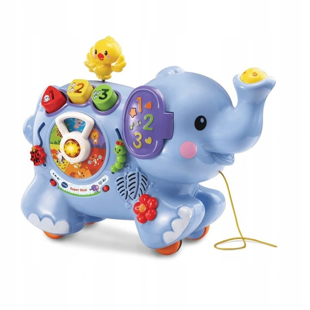 Zabawka do pchania VTech Super Słoń niebieski dźwiękowy 12 m+