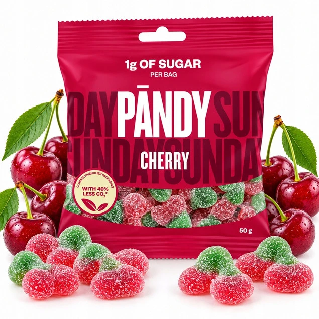 PANDY Cherry Żelki Bez Dodatku Cukru o Smaku Wiśniowym Wiśnia 50g
