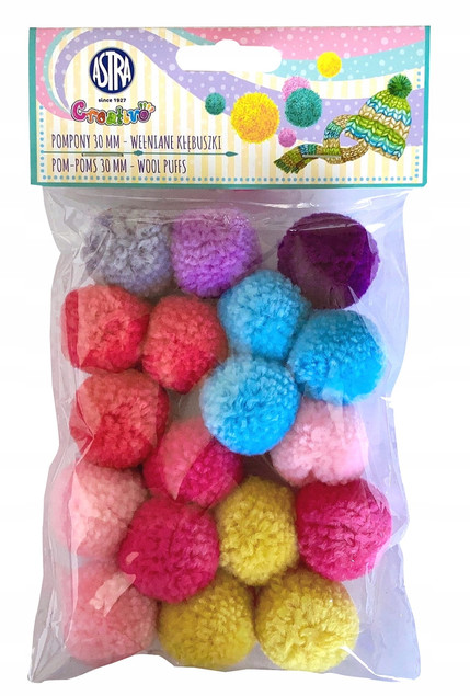 Pompony Dekoracyjne 30mm Wełniane Kłębuszki Scrapbooking Astra
