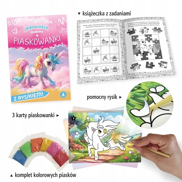 Zadanka i Piaskowanki JEDNOROŻCE z Piaskiem i Rysikiem 5+ Skrzat