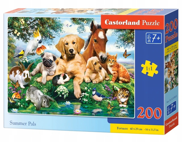 Puzzle 200 Układanka Zwierzęta KOTY PSY KONIE PTAKI Słodkie 7+ Castorland