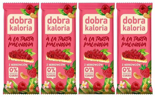 4x Naturalny Baton Tarta MALINOWA Orzechy Nerkowca Rodzynki Dobra Kaloria