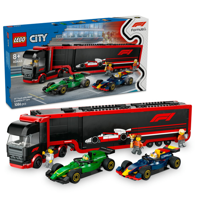 Klocki LEGO CITY 60445 F1 Ciężarówka z Bolidami RB20 i AMR24