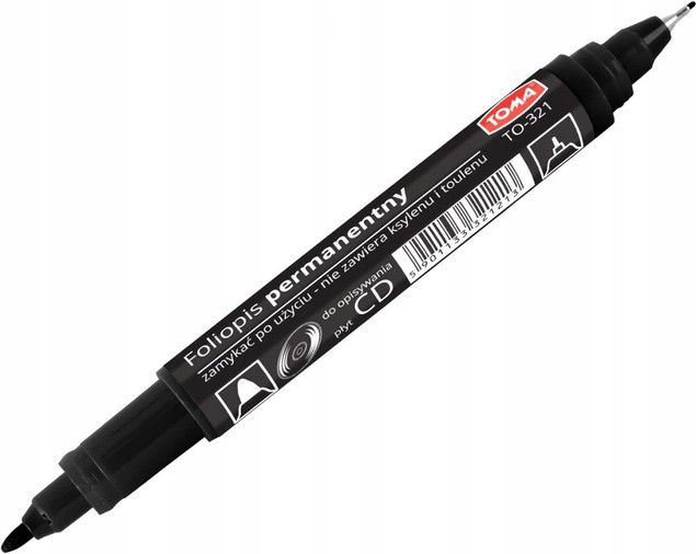 Dwustronny marker permanentny, foliopis, czarny | Toma