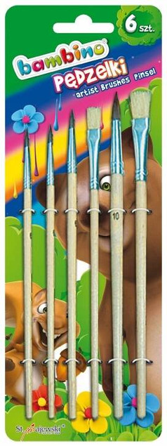 Bambino Pędzle Pędzelki Szkolne Zestaw Do Farb 6 Sztuk Bambino