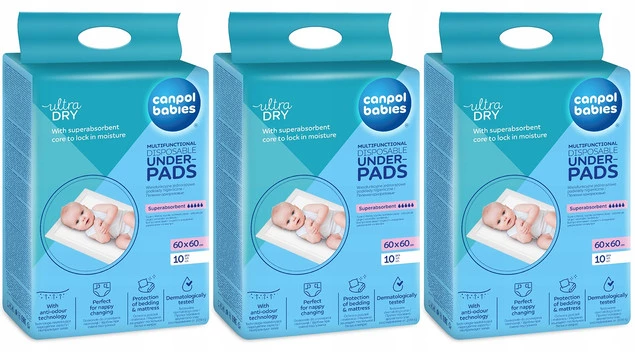 3x CANPOL Wielofunkcyjne POKŁADY HIGIENICZNE Do Przewijania 60x60 cm 78/006