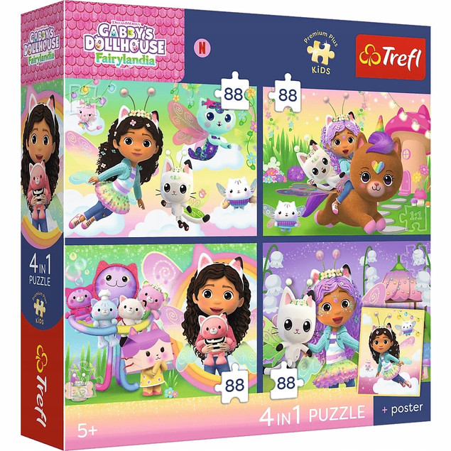 Trefl Puzzle Koci Domek Gabby 4x88 el. Kocie Harce + Plakat Kolekcjonerski