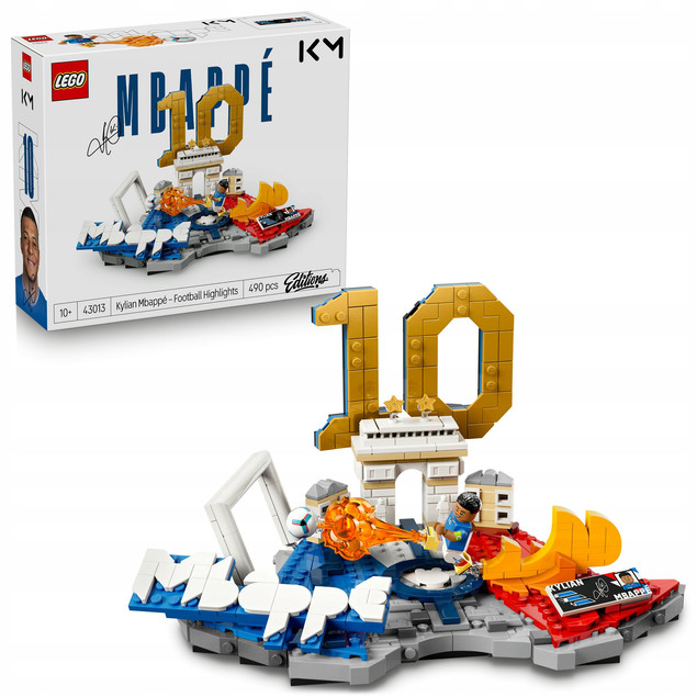 LEGO Editions 43013 Kylian Mbappé – Piłkarskie Moment 10; kolekcjonerski model 490 el.