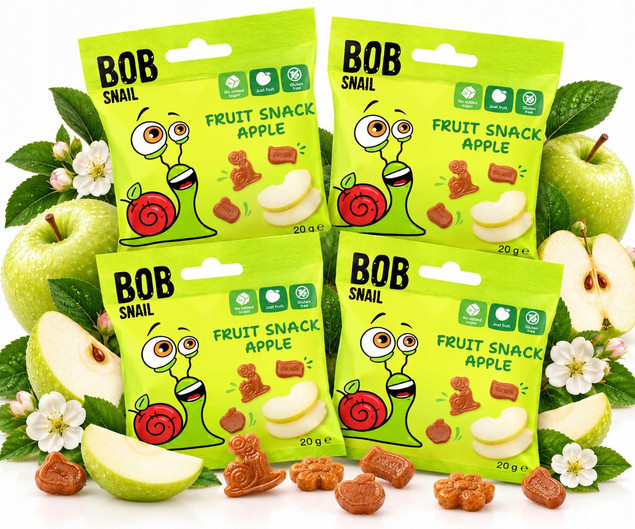 Bob Snail Żelki Jabłkowe 20g Bez Cukru x4