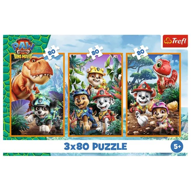 Trefl Puzzle 3x80 el. Psi Patrol, Bohaterowie dinozaurów