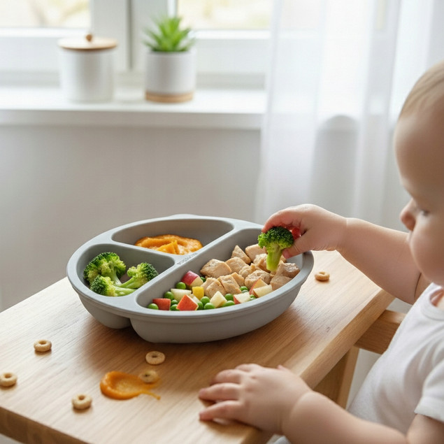 Talerzyk silikonowy z PRZYSSAWKAMI PODZIAŁKĄ dla dzieci niemowląt miseczka