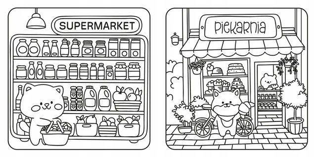 Wnętrze kolorowanki Cosy Colouring W mieście