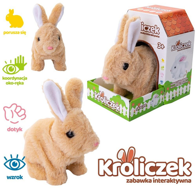 Askato Maskotka Interaktywna Króliczek Pluszowy Ruchomy Brązowy 18 cm