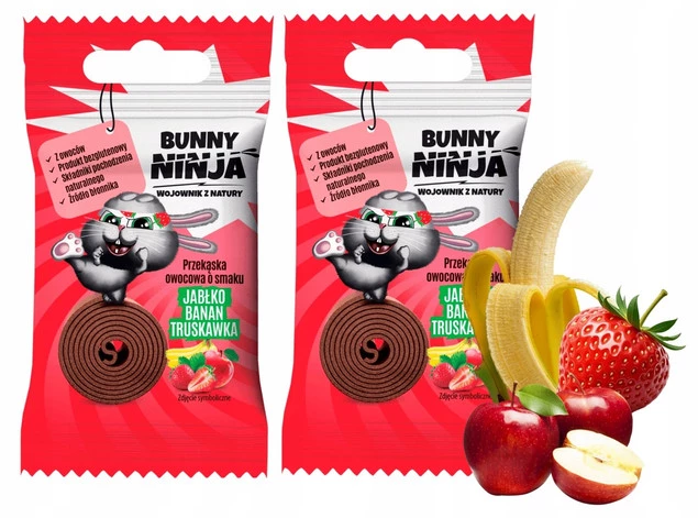 BUNNY NINJA Owocowa Przekąska JABŁKO BANAN TRUSKAWKA 15g x2