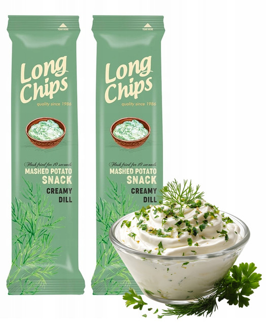 LONG CHIPS Chipsy Ziemniaczane o Smaku KWAŚNA ŚMIETANA KOPEREK 75 g x2