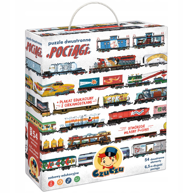 CzuCzu Puzzle 54 el. Dwustronne Pociągi z Plakatem Edukacyjnym 5+