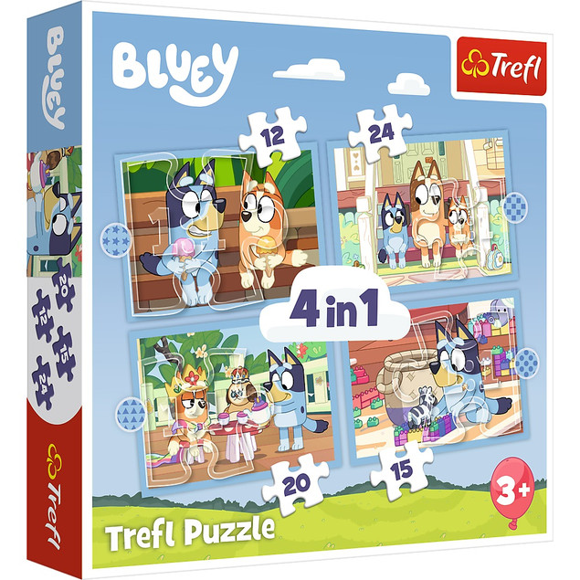 Trefl Puzzle 4w1 Bluey i jej świat – Zestaw Układanek dla Dzieci 4+