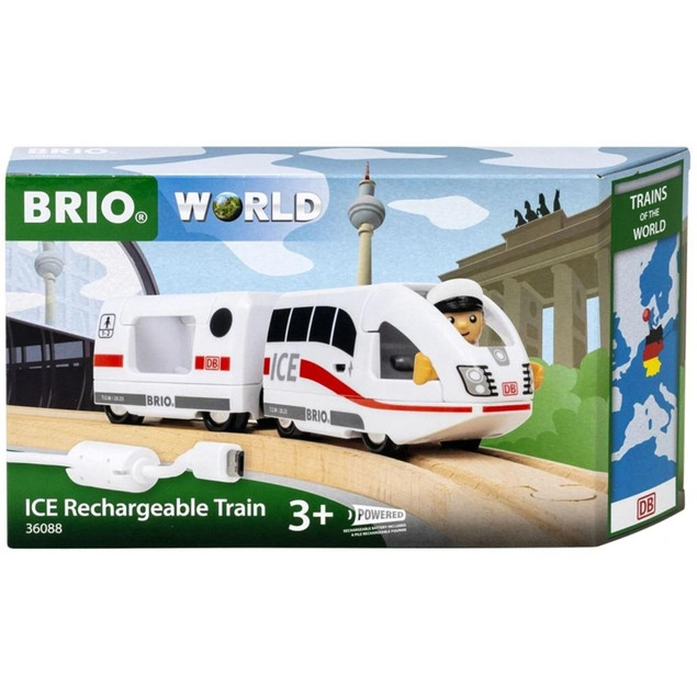 Pociąg na akumulator Brio biały z wagonem i figurką