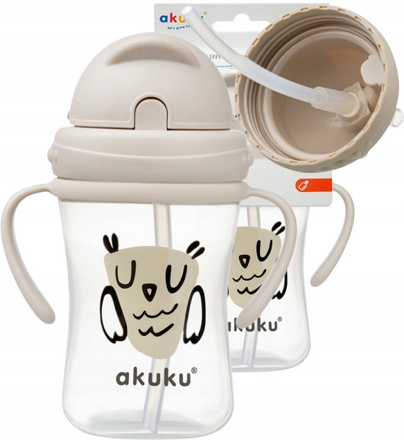 AKUKU Bidon z Chowaną Słomką SOWA 300ml dla Dzieci