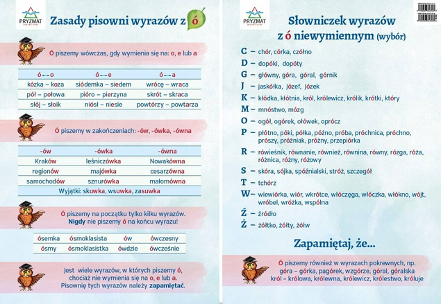PLANSZE ORTOGRAFICZNE - ZESTAW 12 PLANSZ EDUKACYJNYCH WYD. PRYZMAT