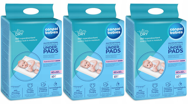 3x CANPOL Wielofunkcyjne POKŁADY HIGIENICZNE Do Przewijania 60x60 cm 78/006
