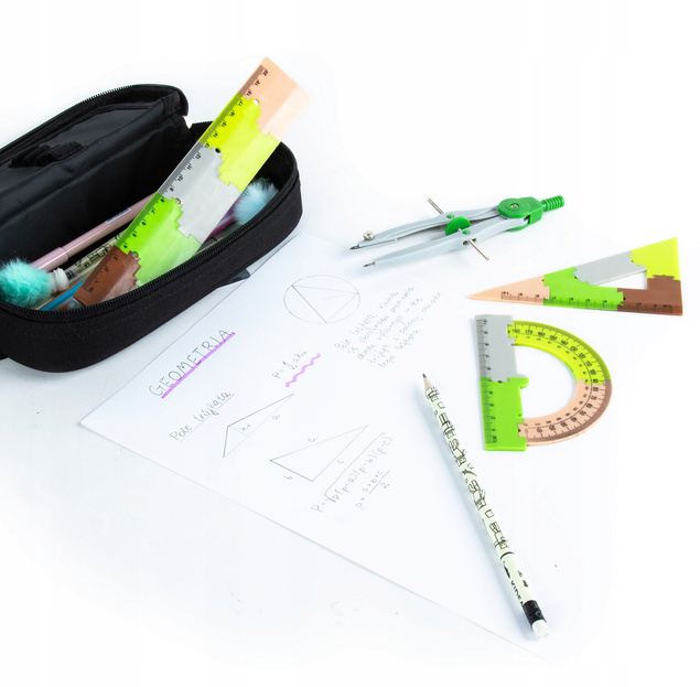 Zestaw Geometryczny 4 Elementy 20 cm CYRKIEL EKIERKA KĄTOMIERZ Moro Kidea