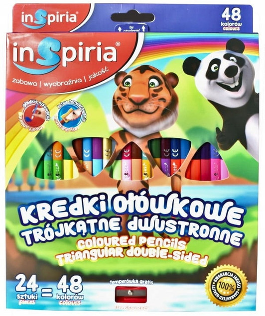 Kredki Trójkątne DWUSTRONNE Szkolne 24 szt. 48 Kolorów Inspiria