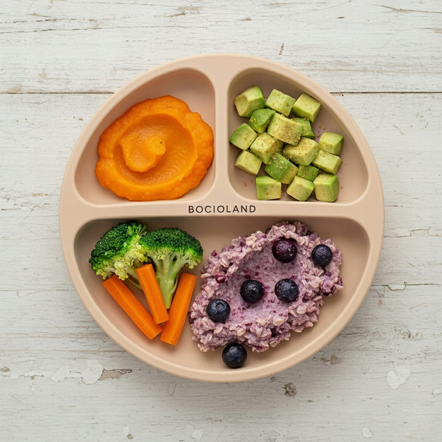 BOCIOLAND Talerzyk Silikonowy TRÓJDZIELNY Z PRZYSSAWKĄ Dla Niemowląt 6M+