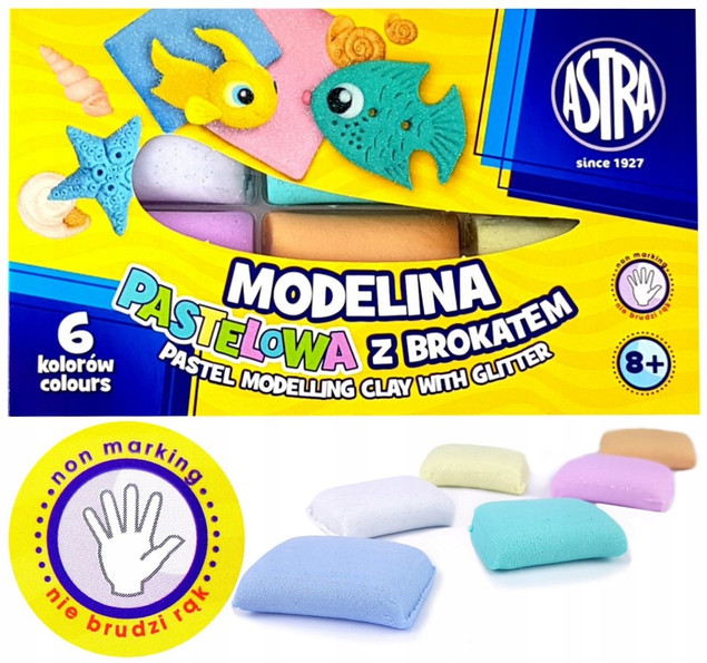 Astra Modelina Szkolna PASTELOWA Z BROKATEM 6 Kolorów