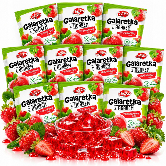 Celiko Galaretka bezglutenowa z agarem o smaku Truskawkowym 45g x10