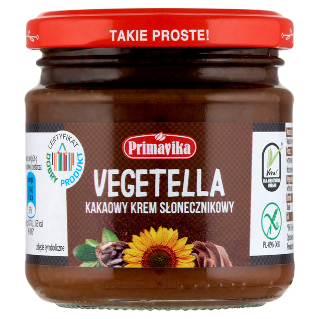 Primavika VEGETELLA Kakaowy Krem Słonecznikowy wegański bez glutenu 160g