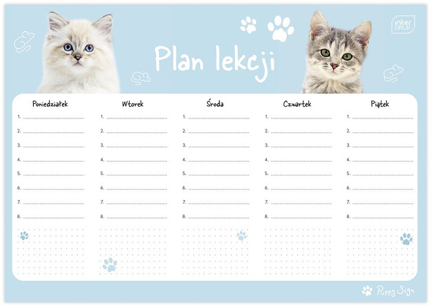 Plan lekcji A4 tygodniowy plan zajęć dla dzieci PUPPY dziewczęcy Interdruk
