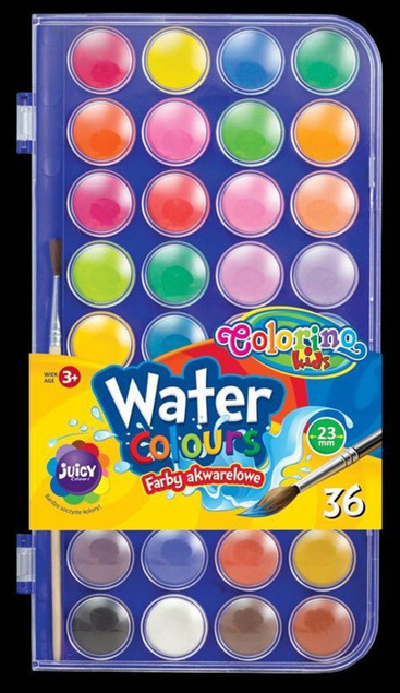 Farby Akwarelowe Szkolne Duża Pastylka 36 Kolorów Colorino 67324