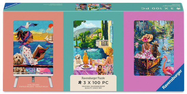 RAVENSBURGER Puzzle ze stojánkem: Spolu na cestách 3x100 dílků