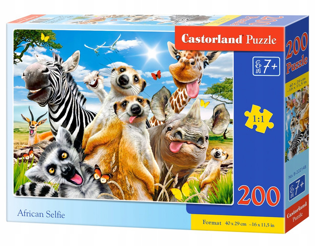 Puzzle 200 Układanka Safari Afryka ZWIERZĘTA Zebra Selfie 7+ Castorland