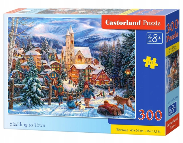 Puzzle 300 Układanka Święta ZIMA Sanki Śnieg Ludzie Dziecko 8+ Castorland