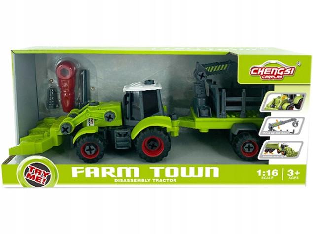 Traktor ASKATO z Łyżką i Przyczepą do Skręcania Farm Town 1:16