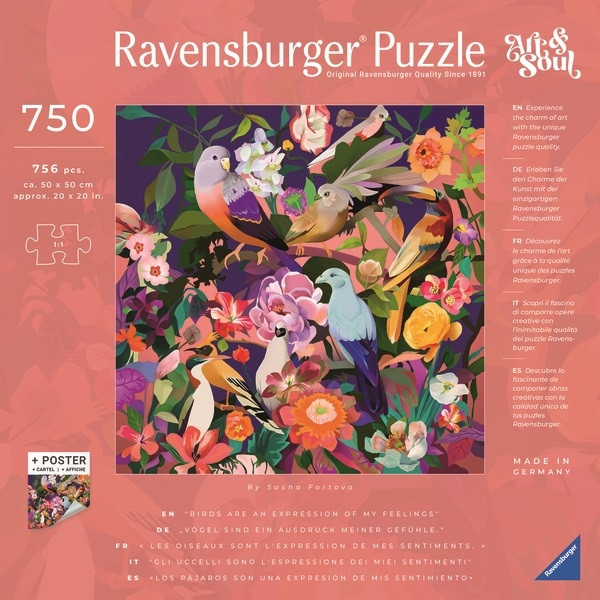 Ravensburger Puzzle Art & Soul: Kolorowe ptaki i kwiaty 750 sztuk
