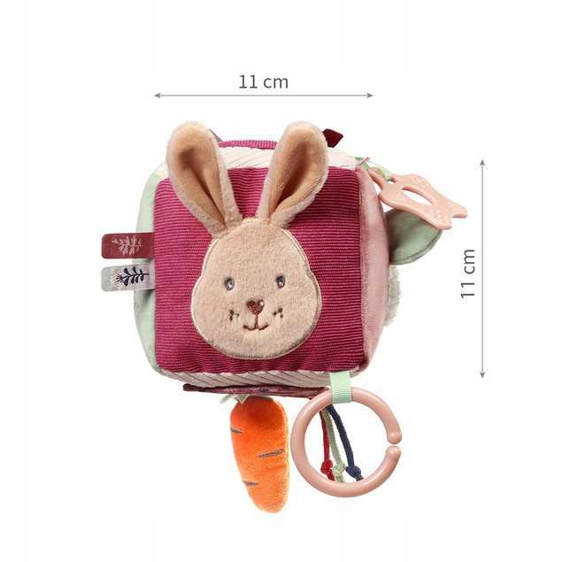 Babyono Kostka Sensoryczna Pluszowa Rabbit Karo z Gryzakiem dla Niemowląt